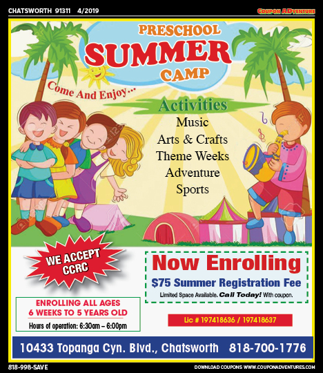Oakridge Preschool Summer Camp, Chatsworth, coupons, direct mail, discounts, marketing, Southern California