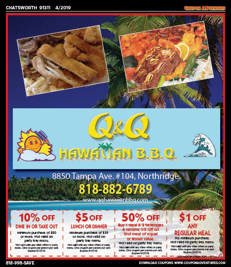 Q&Q Hawaiian BBQ, Chatsworth, coupons, direct mail, discounts, marketing, Southern California