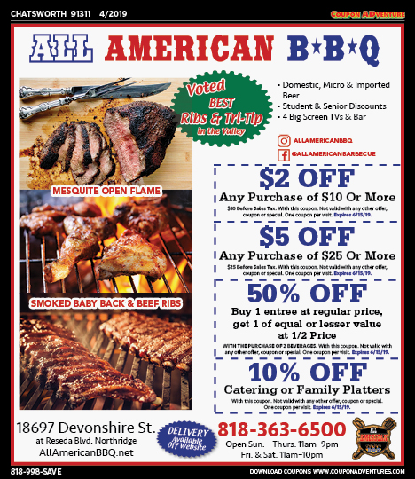 All American BBQ, Chatsworth, coupons, direct mail, discounts, marketing, Southern California