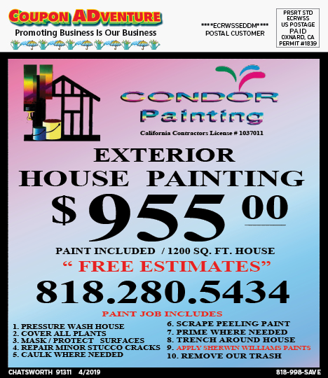 Condor Painting, Chatsworth, coupons, direct mail, discounts, marketing, Southern California