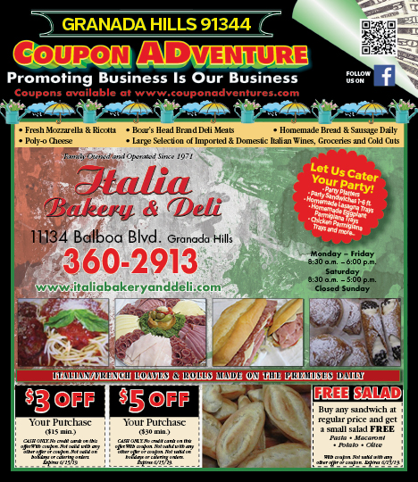 Italia Bakery & Deli, Granada Hills, coupons, direct mail, discounts, marketing, Southern California