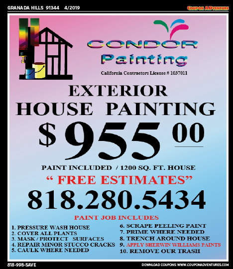 Condor Painting, Granada Hills, coupons, direct mail, discounts, marketing, Southern California