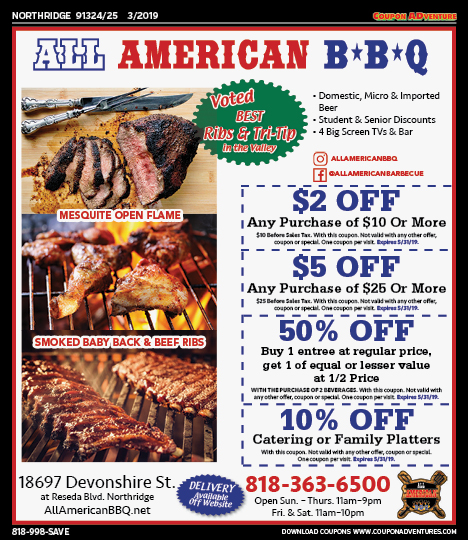 All American BBQ, Granada Hills, coupons, direct mail, discounts, marketing, Southern California