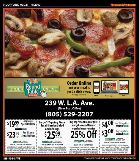 Round Table Pizza, Moorpark, coupons, direct mail, discounts, marketing, Southern California