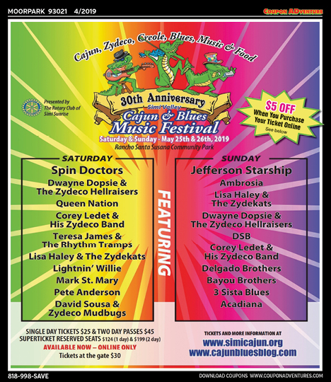 Simi Valley Cajun & Blues Music Festival, Moorpark, coupons, direct mail, discounts, marketing, Southern California