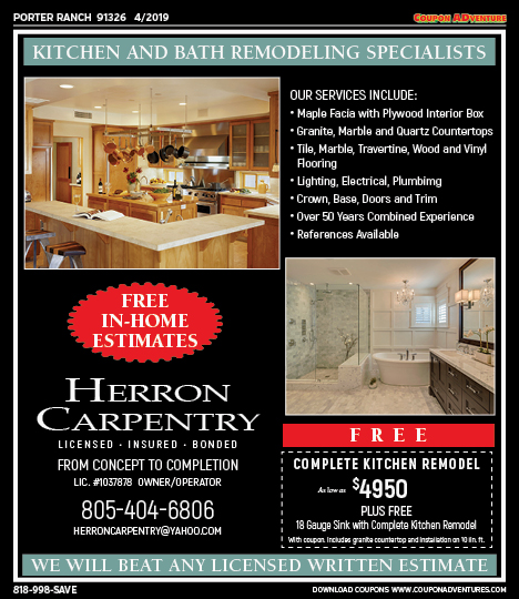 Herron Carpentry, Moorpark, coupons, direct mail, discounts, marketing, Southern California