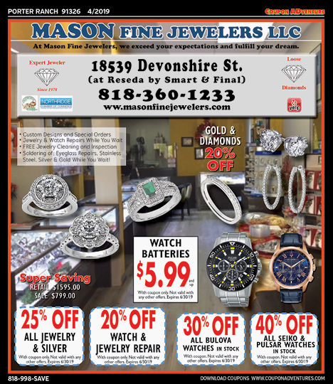 Mason Fine Jewelers, Moorpark, coupons, direct mail, discounts, marketing, Southern California