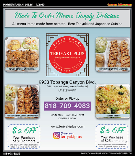 Teriyaki Plus, Moorpark, coupons, direct mail, discounts, marketing, Southern California