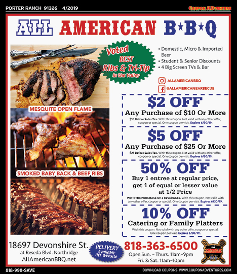 All American BBQ, Moorpark, coupons, direct mail, discounts, marketing, Southern California