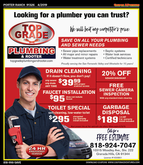 Top Grade Plumbing & Rooter, Moorpark, coupons, direct mail, discounts, marketing, Southern California