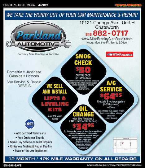 Parkland Automotive, Moorpark, coupons, direct mail, discounts, marketing, Southern California