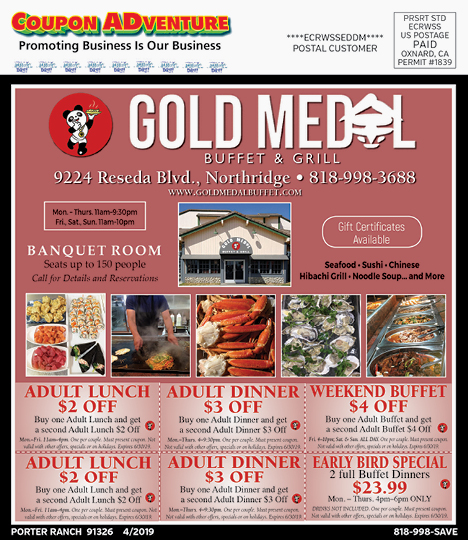 Gold Medal Buffet & Grill, Moorpark, coupons, direct mail, discounts, marketing, Southern California