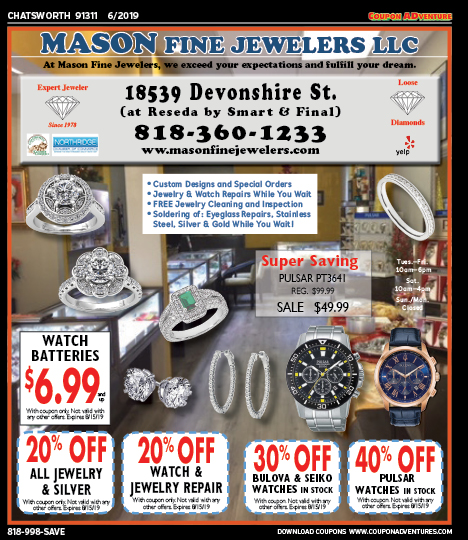 Mason Fine Jewelers, Chatsworth, coupons, direct mail, discounts, marketing, Southern California