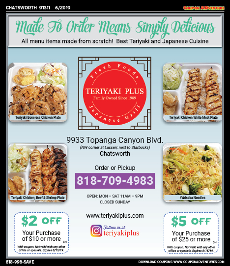 Teriyaki Plus, Chatsworth, coupons, direct mail, discounts, marketing, Southern California