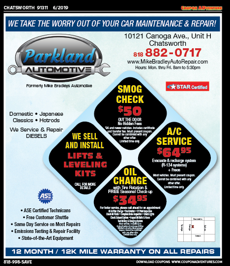 Parkland Automotive, Chatsworth, coupons, direct mail, discounts, marketing, Southern California