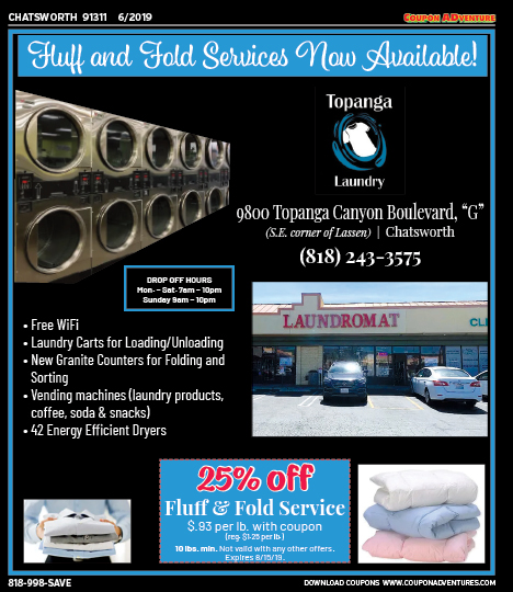 Topanga Laundry, Chatsworth, coupons, direct mail, discounts, marketing, Southern California