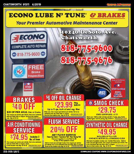 Econo Lube n' Tune & Brakes, Chatsworth, coupons, direct mail, discounts, marketing, Southern California