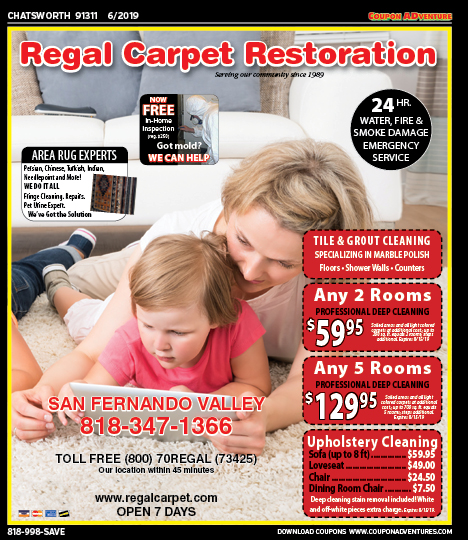 Regal Carpet Restoration, Chatsworth, coupons, direct mail, discounts, marketing, Southern California