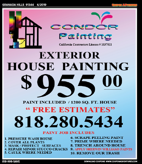 Condor Painting, Granada Hills, coupons, direct mail, discounts, marketing, Southern California