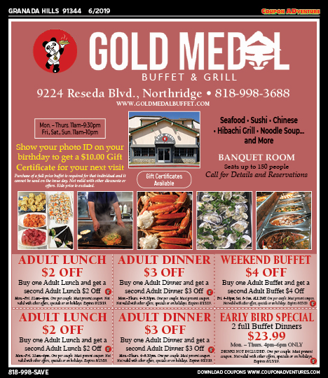 Gold Medal Buffet & Grill, Granada Hills, coupons, direct mail, discounts, marketing, Southern California