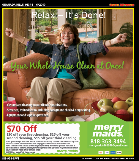 Merry Maids, Granada Hills, coupons, direct mail, discounts, marketing, Southern California