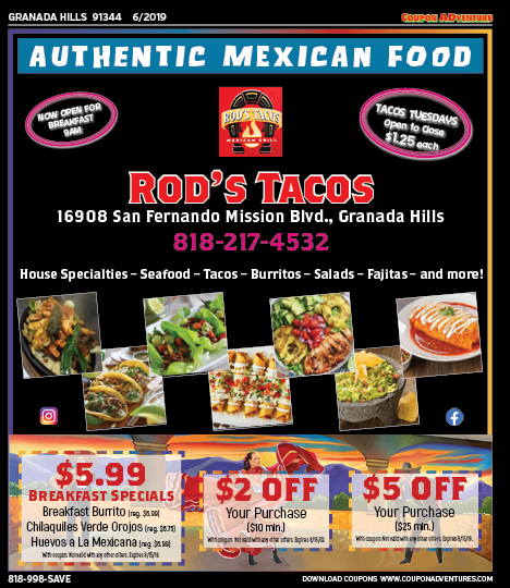 Rod's Tacos, Granada Hills, coupons, direct mail, discounts, marketing, Southern California