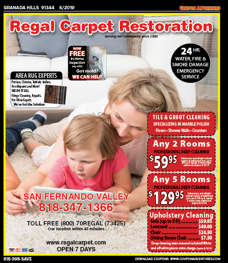 Regal Carpet Restoration, Granada Hills, coupons, direct mail, discounts, marketing, Southern California