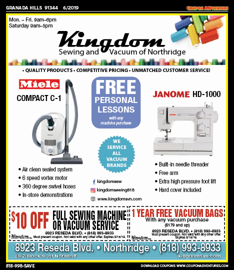 Kingdom Sewing & Vacuum Center, Granada Hills, coupons, direct mail, discounts, marketing, Southern California