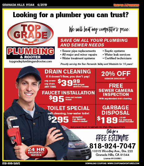Top Grade Plumbing & Rooter, Granada Hills, coupons, direct mail, discounts, marketing, Southern California