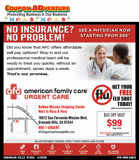 American Family Care Urgent Card, Granada Hills, coupons, direct mail, discounts, marketing, Southern California