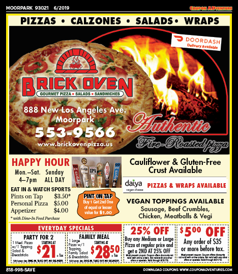 Brick Oven Pizza, Moorpark, coupons, direct mail, discounts, marketing, Southern California