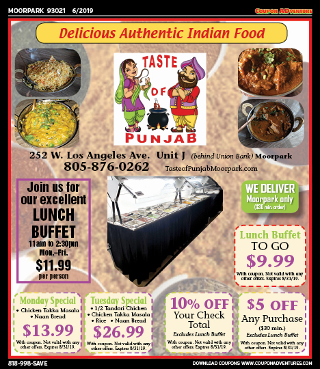 Taste of Punjab, Moorpark, coupons, direct mail, discounts, marketing, Southern California