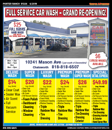 Chatsworth Car Wash, Porter Ranch, coupons, direct mail, discounts, marketing, Southern California