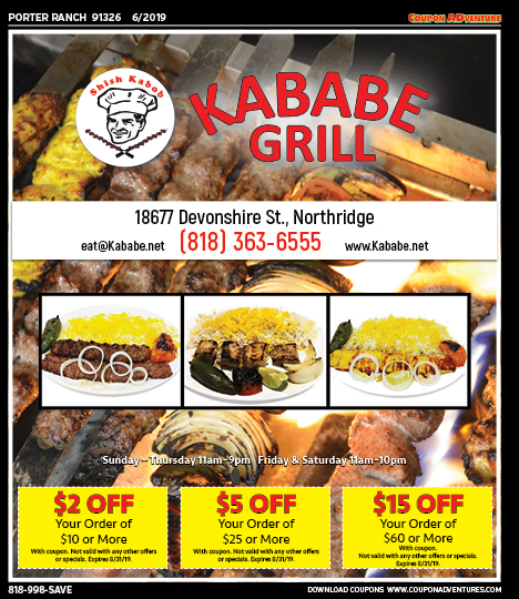 Kababe Grill, Porter Ranch, coupons, direct mail, discounts, marketing, Southern California