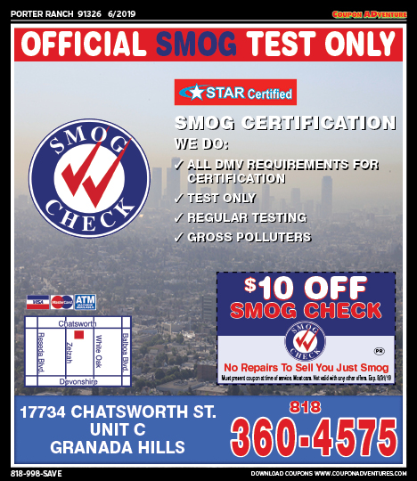Official Smog Test Only, Porter Ranch, coupons, direct mail, discounts, marketing, Southern California