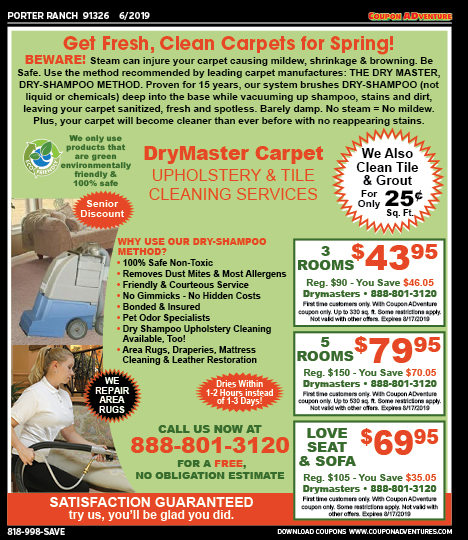 DryMaster Carpet, Porter Ranch, coupons, direct mail, discounts, marketing, Southern California