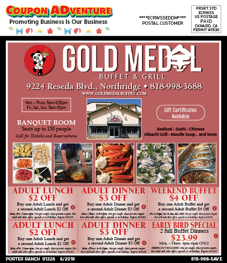Gold Medal Buffet & Grill, Porter Ranch, coupons, direct mail, discounts, marketing, Southern California