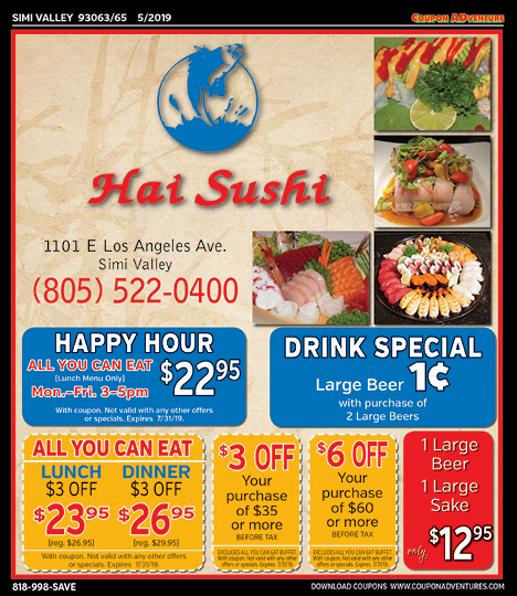 Hai Sushi, Simi Valley, coupons, direct mail, discounts, marketing, Southern California