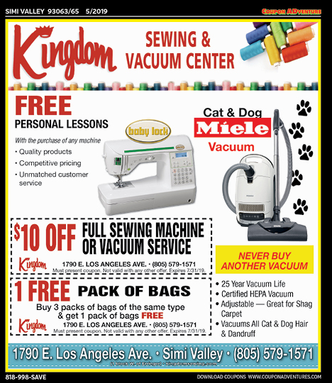 Kingdom Sewing & Vacuum Center, Simi Valley, coupons, direct mail, discounts, marketing, Southern California