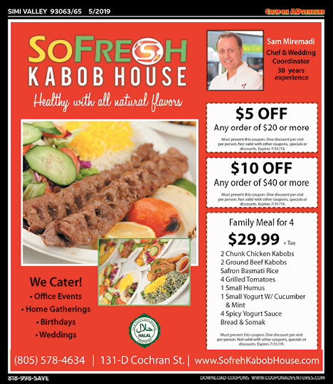 SoFreh Kabob House, Simi Valley, coupons, direct mail, discounts, marketing, Southern California