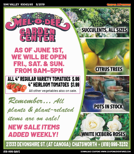Mel-O-Dee Garden Center, Simi Valley, coupons, direct mail, discounts, marketing, Southern California