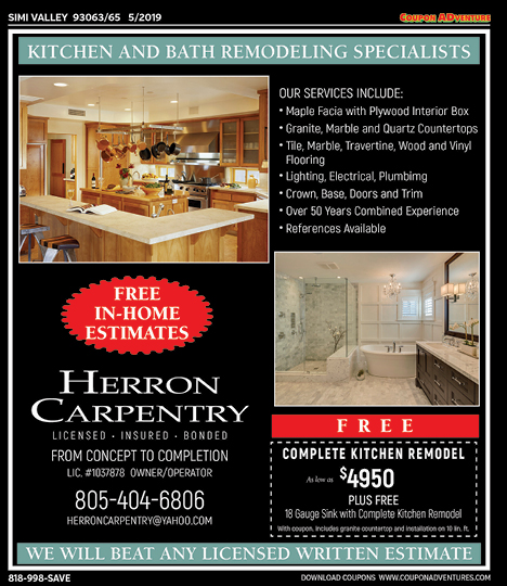 Herron Carpentry, Simi Valley, coupons, direct mail, discounts, marketing, Southern California