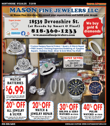 Mason Fine Jewelers, Northridge, coupons, direct mail, discounts, marketing, Southern California