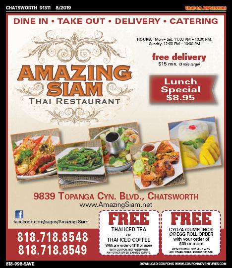 Amazing Siam Thai Restaurant, Porter Ranch, coupons, direct mail, discounts, marketing, Southern California