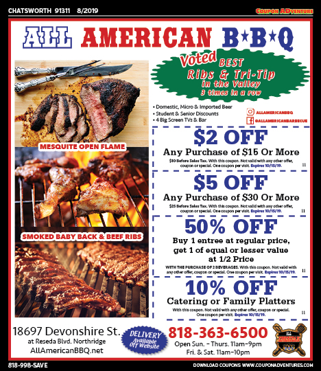 All American BBQ, Porter Ranch, coupons, direct mail, discounts, marketing, Southern California