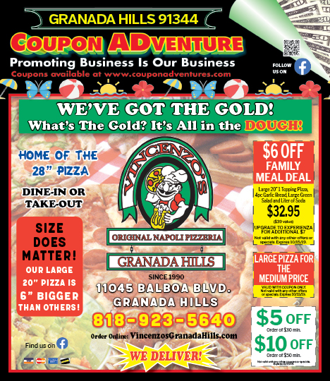 Vincenzo's Original Napoli Pizzeria, Porter Ranch, coupons, direct mail, discounts, marketing, Southern California