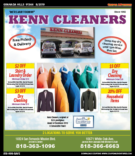 Kenn Cleaners, Porter Ranch, coupons, direct mail, discounts, marketing, Southern California