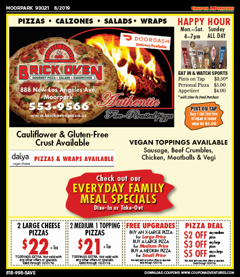 Brick Oven Pizza, Porter Ranch, coupons, direct mail, discounts, marketing, Southern California