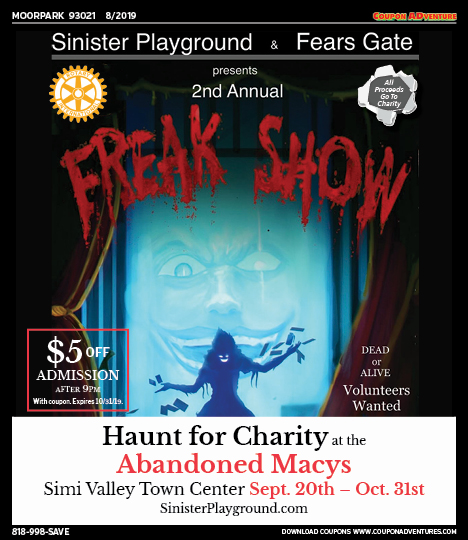 Sinister Playgroun, Fears Gate, Second Annual Freak Show, Porter Ranch, coupons, direct mail, discounts, marketing, Southern California