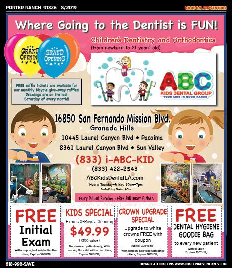 ABC Kids Dental Group, Porter Ranch, coupons, direct mail, discounts, marketing, Southern California